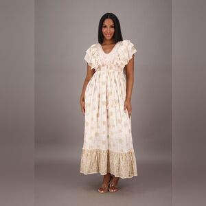 Ananta Pink and Gold Women's Maxi Dress Boho Anthro Inspired Boutique NWOT